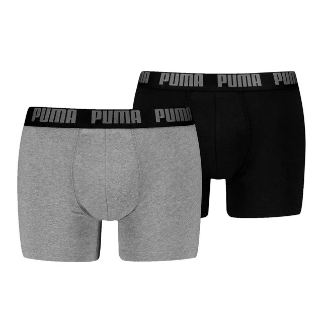 PUMA Men Boxer Trunks, 2-Pack - Everyday Basic Boxers 2P, Cotton Stretch, Solid Colour Black/Grey M (Medium)