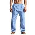 thumbnail image 4 of WRKEKC Casual Pants for Men Solid Color Spring Summer Thin Cotton Linen Look Leisure Straight Leg Tie Drawstring Trousers, 4 of 9