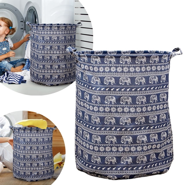 Patterned Linen Laundry Hamper With Open Top for Bedroom or Bathroom - Durable -Linen Fabric Breathable Large Capacity Stylish Laundry Without Lid
