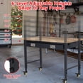 thumbnail image 3 of Établi Ajustable 2025 pour Garage, Établi 48 Pouces x 24 Pouces, Capacité de 2000 Lb, Poste de Travail en Bois de Caoutchouc avec 4 Roulettes, Table de Travail Robuste avec 2 Ports USB et 4 Prises CA, 3 of 7