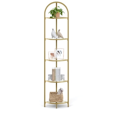 VASAGLE Étagère d'Angle à 5 Niveaux, Bibliothèque d'Angle, Organisateur de Salle de Bain, Support pour Plantes, Verre Trempé