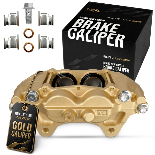 Max Advanced Brakes – EliteMAX Front Brake Caliper for 2010-2015 Toyota 4Runner, Passenger Side, Gold Powder Coated, Disc Brake Caliper Assembly w/o Bracket