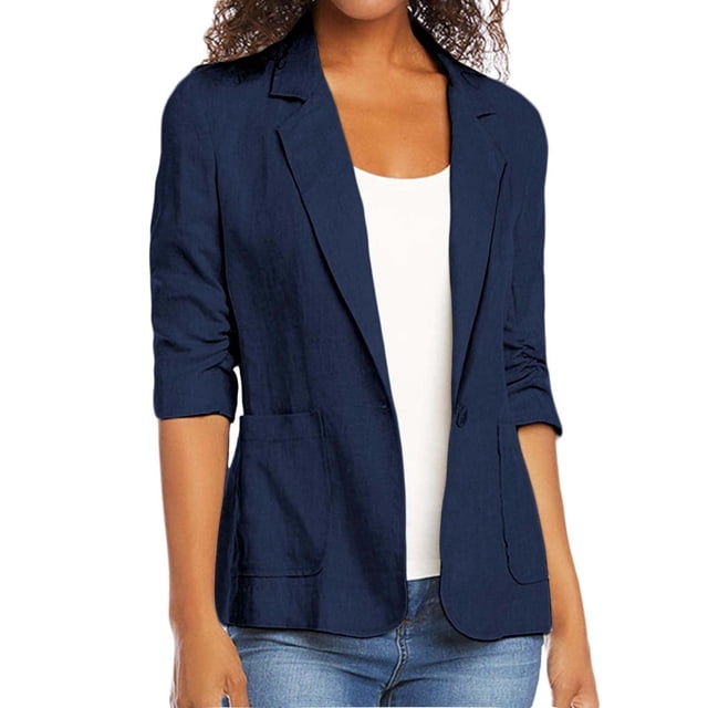 Qertyioot Manteau Grande Taille pour Femmes, Cardigan Blouse Décontracté à Col Rabattu à la Mode à Manches 3/4