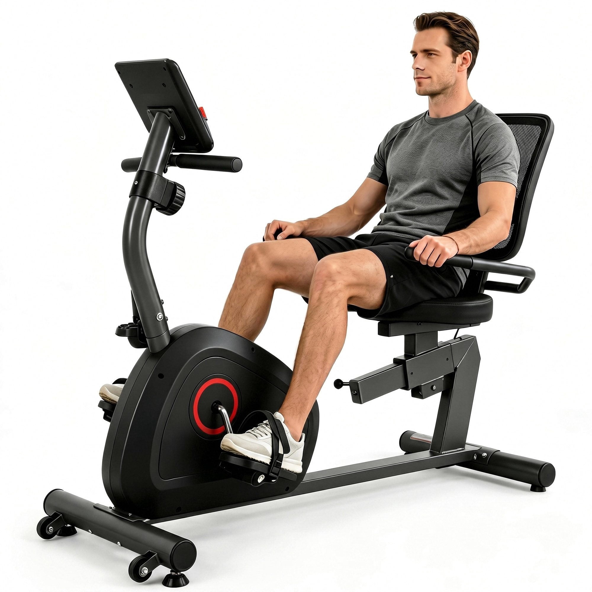 Naipo Recumbent Exercise Bike for Home Stationary Bike Sturdy Quiet 8 Levels Recumbent Bikes Large Comfortable Seat Heart Rate Handle & iPad Holder for Gym Seniors Adults