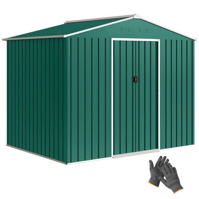 Outsunny Remise de Rangement Extérieure en Métal 8'x6' avec Portes Coulissantes Verte