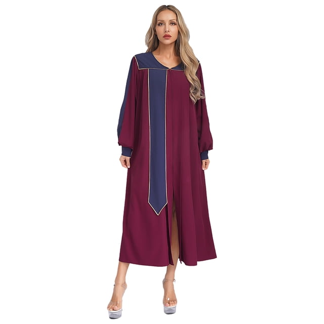 iefiel Robe de Choeur Color Block pour Femmes, Robe de Pasteur, Manches Bouffantes, Fendue, Fermeture Éclair devant, Bourgogne L