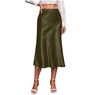 Npasoilc Satin Skirts for Women Side Zipper High Waisted Skirts Soft Breathable Hip-Wrapped Midi Skirts Casual Straight Party SKirts