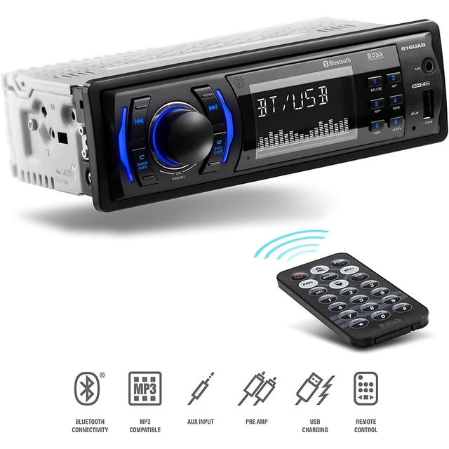 Boss 616UAB Récepteur Stéréo de Voiture Radio Multimédia Bluetooth AUX Simple Din USB/SD