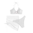 thumbnail image 3 of 3 Pcs/Set Women Bikini Set Sexy Halter Neck Drawstring Backless Pleated Beach Skirt Set Beachwear, 3 of 3