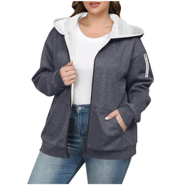 Meichang Zip Up Hoodie for Women Plus Size Hooded Jacket Fleece Hooded Sweatshirt Winter Warm Long Sleeve Jacket Coat with Pockets