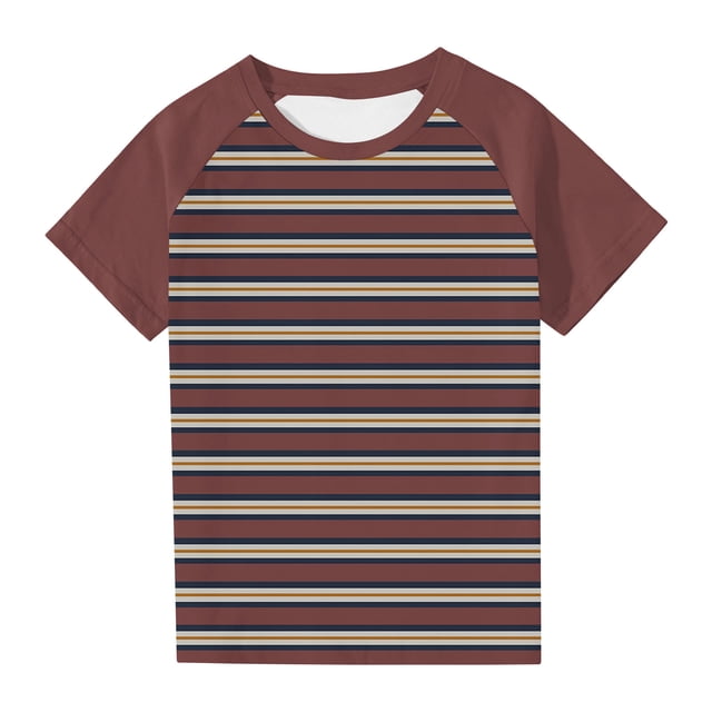 RXIRUCGD 2025 Vêtements d'Été pour Enfants Tout-Petits Garçons Filles Mode Mignon Col Rond Imprimé Rayé Manches Courtes