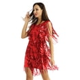 thumbnail image 1 of Aiihoo Robe de Danse Salsa Latin Tango Cha-Cha pour Femme, Robe Charleston à Paillettes et Franges, Costume de Salle de Bal Rouge G, 1 of 7