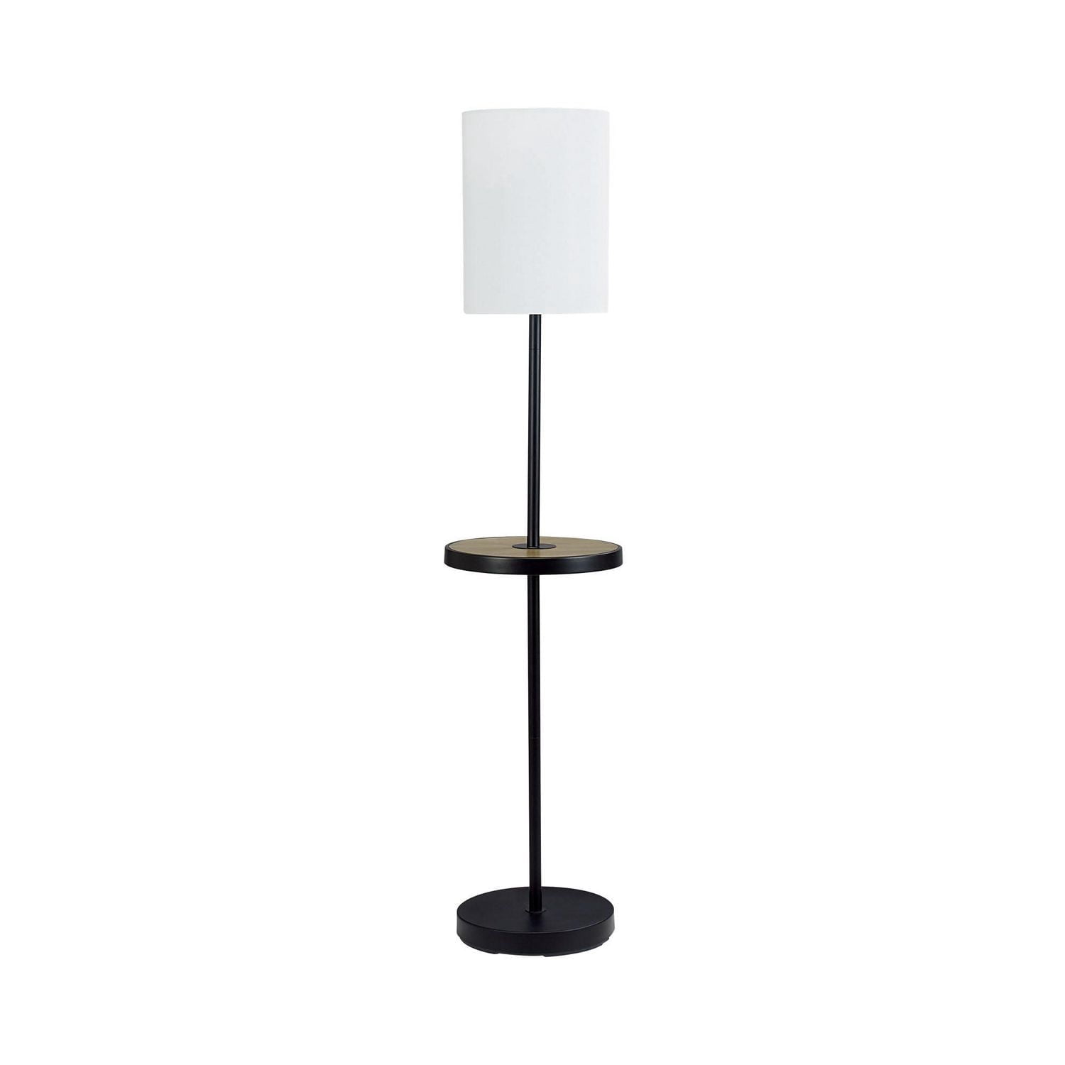 Lampadaire Mainstays de 62 po avec plateau en faux bois et pied noir mat