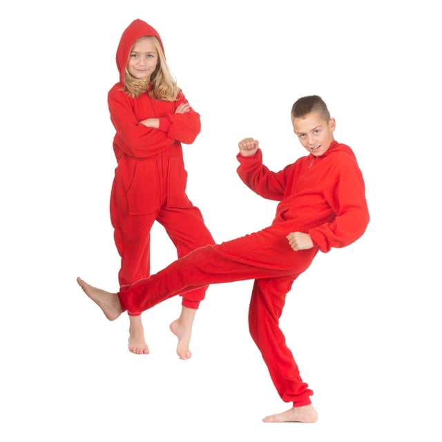 Combinaison Pyjama une Pièce à Capuchon en Molleton Rouge pour Garçons et Filles
