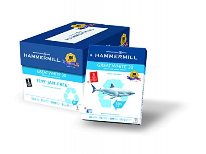 Hammermill Printer Paper, Great White 30% Recycled Paper, 3 Hole - 10 Ream (5,000 Sheets) - 92 Bright, Made in the USA, 086702C