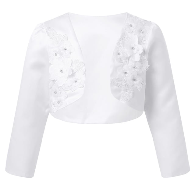TSSOE Boléro Shrug à Manches Longues pour Filles, Broderie Florale, Robe de Princesse, Couvre-Robe, Cardigan Court, Blanc 110