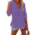 thumbnail image 2 of Yuyuzo Womens Hoodies 3/4 Sleeve Drawstring V Neck Loose Tunic Shirts Solid Color Pullover Tops, 2 of 7