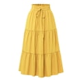 thumbnail image 1 of Bocqde Women's Boho Maxi Skirts Summer Fashion Casual Drawstring Elastic High Waist Long Skirt Solid Color Flowy A Line Ruffle Swing Skirt, 1 of 2