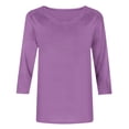 thumbnail image 4 of hotojiny Spring Tops for Women Lightweight Solid Color 3/4 Sleeve Crewneck Basics Tees Plus Size Soft Comfy Summer Work Shirt, 4 of 6