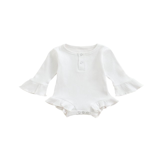 Baby Girl Knitted Ribbed Long Sleeve Ruffle Romper Bodysuit Onesie Tops