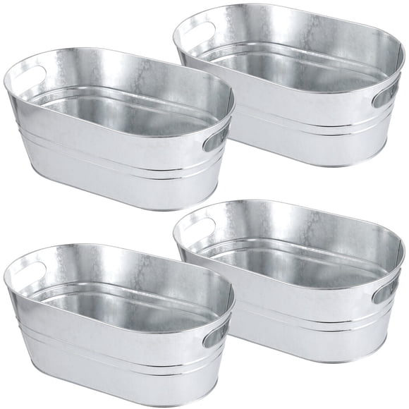 4 Pcs Seaux à Glace Galvanisés, Seau à Glace en Métal de 4 Gallons avec Poignées, Bac à Boissons pour Fêtes, Grand Bac en Étain pour Boissons, Seau de Rangement Rustique Vintage pour Bières, Vins, Champagnes