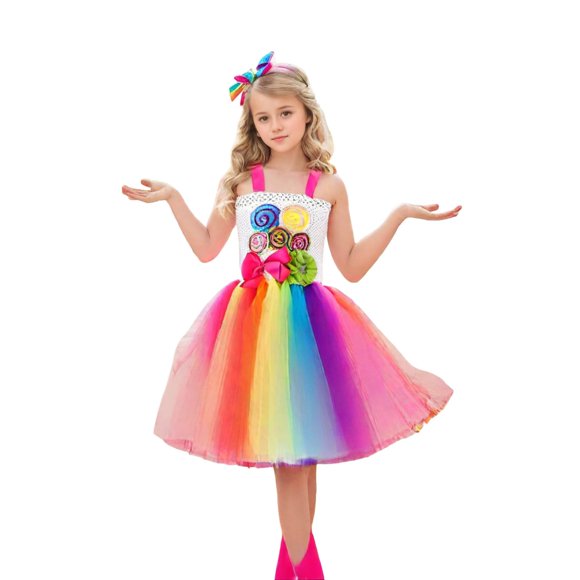 FhsagQ Dress for Girls Children's Lollipop Rainbow Dress Candy Rainbow Carnival Dance Dress Girls Easter Dresses Size 10-12 Blue Dresses for Girls 5-6 Formal 6-7 Years