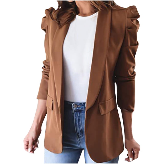 IROINID Veste Blazer Femme Manches Longues Couleur Unie Col Rabattu, Veste de Bureau Décontractée Cardigans Veste Longue