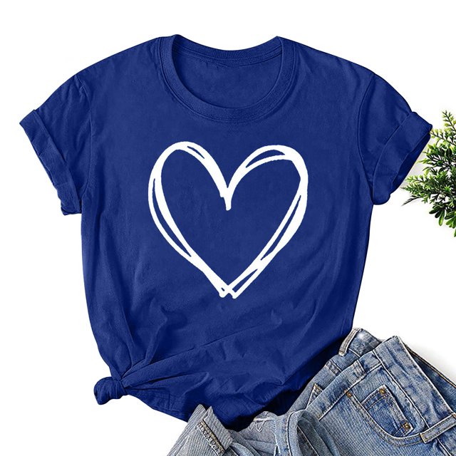 Styesk T-Shirts pour Femmes Confortables Doux Col Rond T-Shirts Chandail Mode Léger Manches Courtes T-shirt Saint-Valentin Graphique Décontracté Grande Taille Hauts Imprimé Cœur Hauts de Sortie