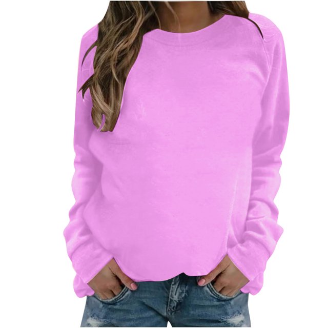 RKSTN Chandail pour Femmes Mode Couleur Unie Décontracté Manches Longues Col Rond Hauts Coupe Ajustée Chandail à Enfiler Mignon Léger Blouse