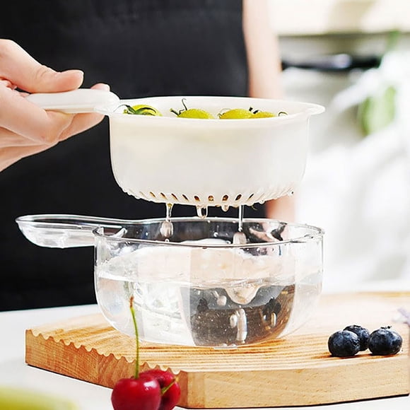 Double Layer Fruit Washing Basket Collapsible Kitchen Colander Strainer Portable