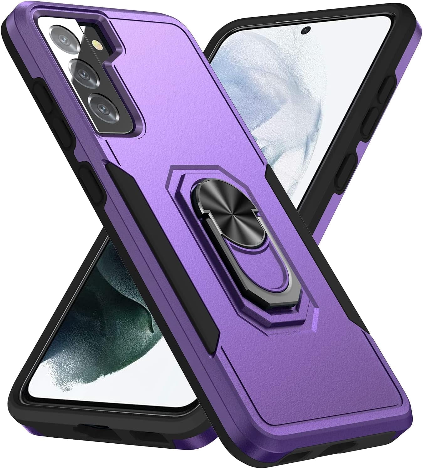 Phone Case Compatible with Samsung Galaxy S21 6.2 Inch,Galaxy S21 5g Dual Layer Cell Phone Case Waterproof Shockproof with 360° Rotation Ring Kickstand,Support Magnet Car Mount (Purple+Black)