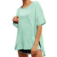 thumbnail image 2 of WRKEKC Chemises à Manches Courtes pour Femmes, T-Shirts d'Été pour Femmes, Haut de Chemise à Manches Courtes de Sport anti-UV à Col Rond Uni pour Femmes Grande Taille, 2 of 8