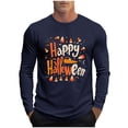 thumbnail image 3 of YOIAVAIOY T-Shirts Graphiques à Manches Longues pour Hommes, T-Shirts d'Halloween à Imprimé Fantôme Citrouille, Manches Longues, Col Rond, Hauts d'Automne, Blouse Décontractée de Festival, Bleu Marine, TG, 3 of 6