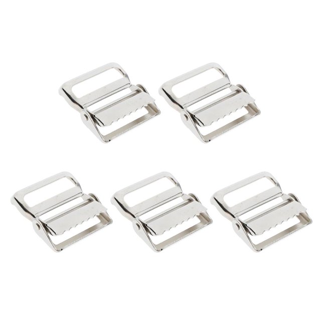 5pcs Metal Buckle Slider Adjustable Backpack Strap Buckle, 40mm, made of copper with a bright and smooth finish. Includes five durable buckles suitable for nylon webbing straps, luggage, outdoor equipment, handbags, pet collars, leather belts, and sewing fasteners. Designed for strong tensile strength and secure grip.