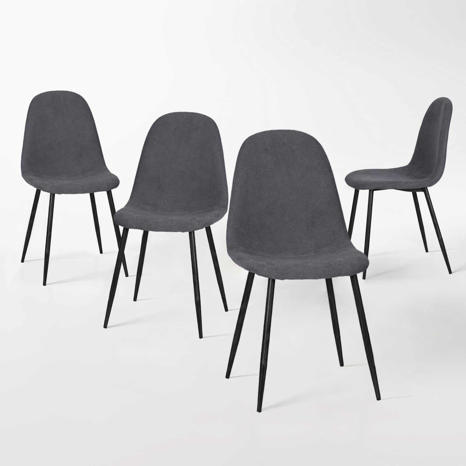 Homy Casa Lot de 4 chaises de salle à manger modernes avec pieds en métal et sièges rembourrés pour cuisine/café, tissu gris