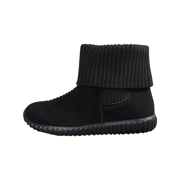Xfvqtps Womens Fashion Booties Flat Heel Winter Ankle Boots Fashion Suede and Knit Design Comfortable Round Toe Shoes for Casual Outfits Date Black