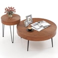 thumbnail image 1 of Costway Farmhouse Round CoffeeTable Set of 2 End Table Natural Finish for Living Room Brown, 1 of 10