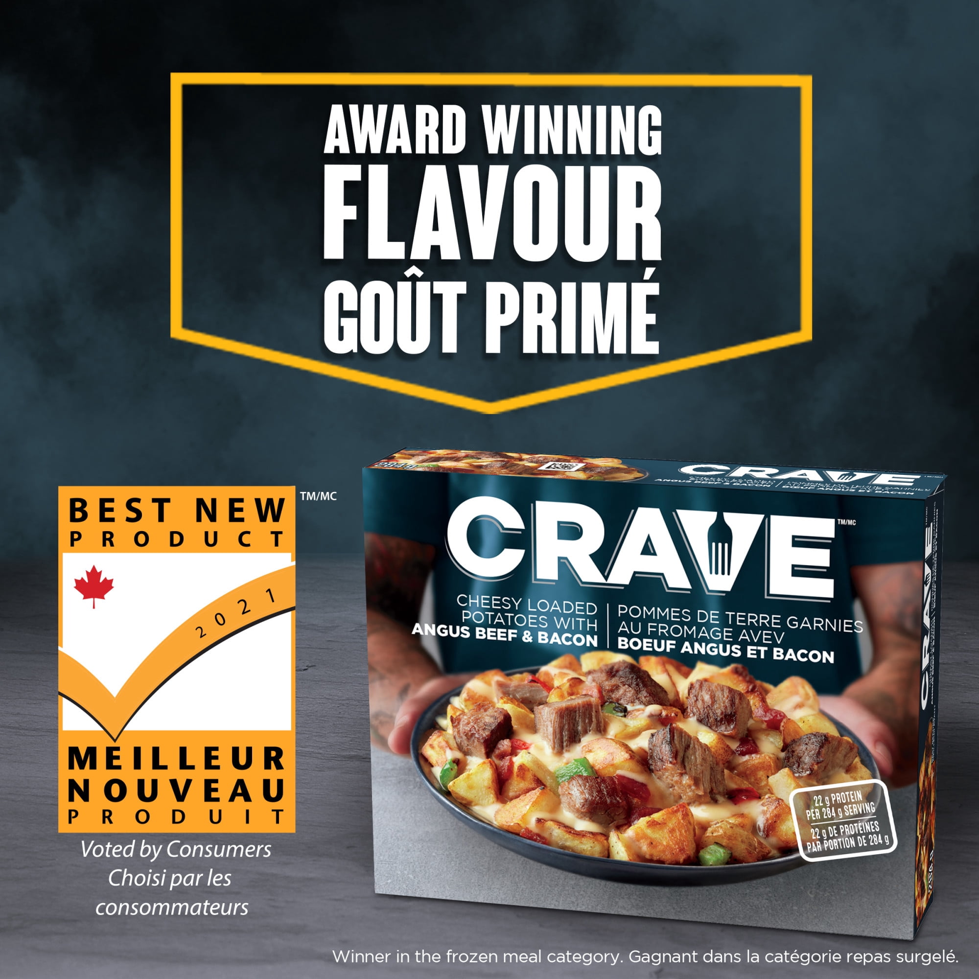 CRAVE Cheesy Loaded Potatoes with Angus Beef Frozen Meal, 284 gr Box, 284g