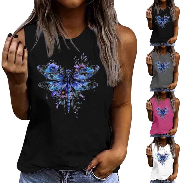 Wiyuqeen Chemises d'Été à Fleurs pour Femmes Sans Manches Débardeurs Décontractés Col Ras du Cou T-Shirts Graphiques Amusants Légers T-Shirts de Sortie