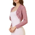 thumbnail image 4 of INSPIRE CHIC Women's Floral Lace Sheer Open Front Bolero Shrug Cropped Cardigan XS Grey Pink, 4 of 8