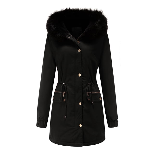 Yuyuzo Womens Winter Coats Hooded Long Sleeve Button Zip up Quilted Jacket with Zipper Pockets Solid Color
