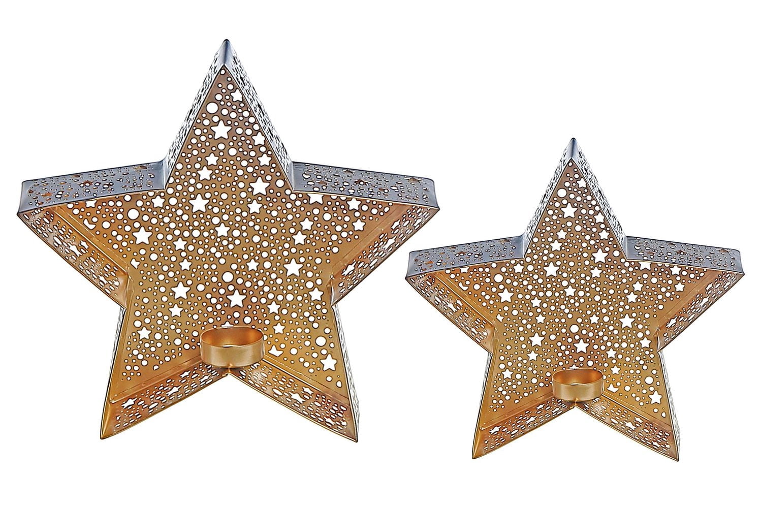 Metal Cutout Black Star Tealight Holder Set Of 2