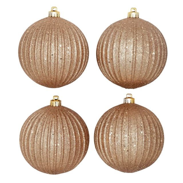 Holiday Time 4-Count Gold Glitter Shatterproof Textured Christmas Ornaments, 150MM