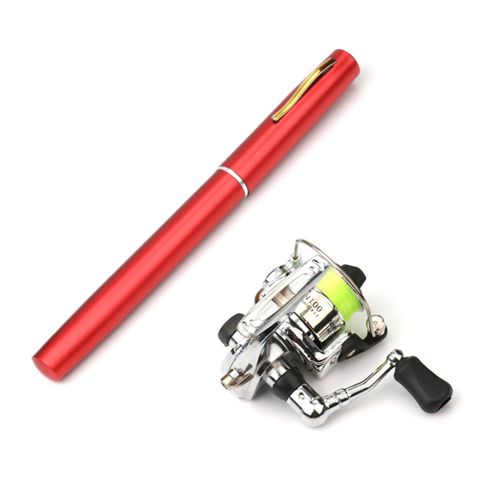 Yeacher Pocket Collapsible Fishing Rod Reel Combo Mini Pen Fishing Pole Kit Telescopic Fishing Rod Spinning Reel Combo Kit