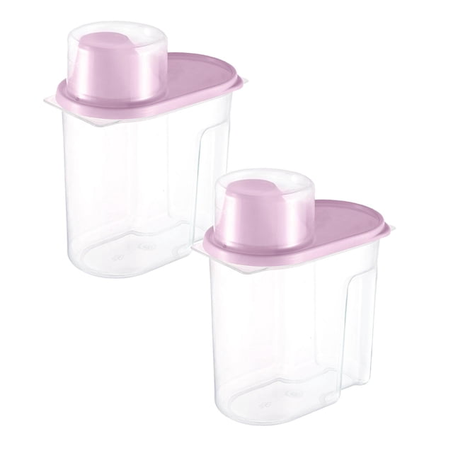 Oleegame 2PC Produce Storage 1.9L Kitchen Multi Grain Storage Tank Food Dry Goods Storage Box Plastic Sealed Tank Pink