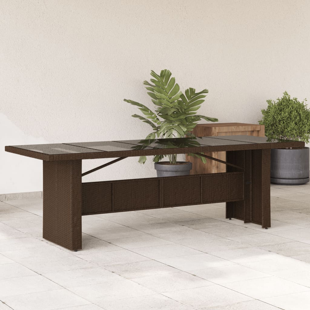 vidaXL Table de Jardin avec Plateau en Verre Brun 240x90x75 cm Rotin Poly