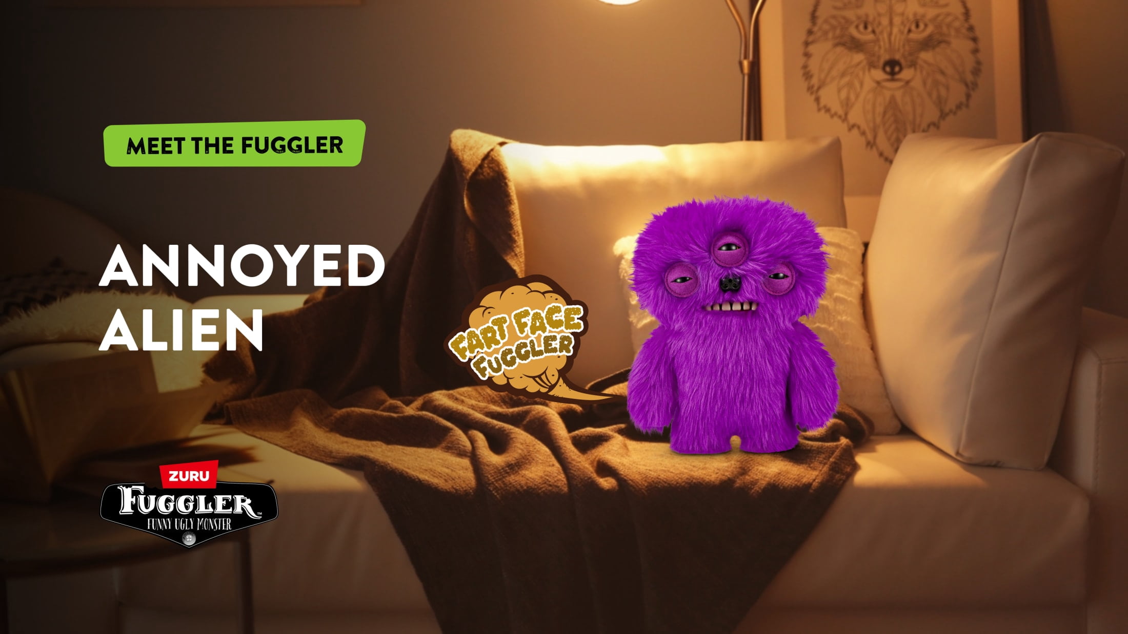 Fuggler Fart Face 9-inch Assortment Series 1 (Alien - long pile) by ZURU, Funny Ugly Monster Plush Toy