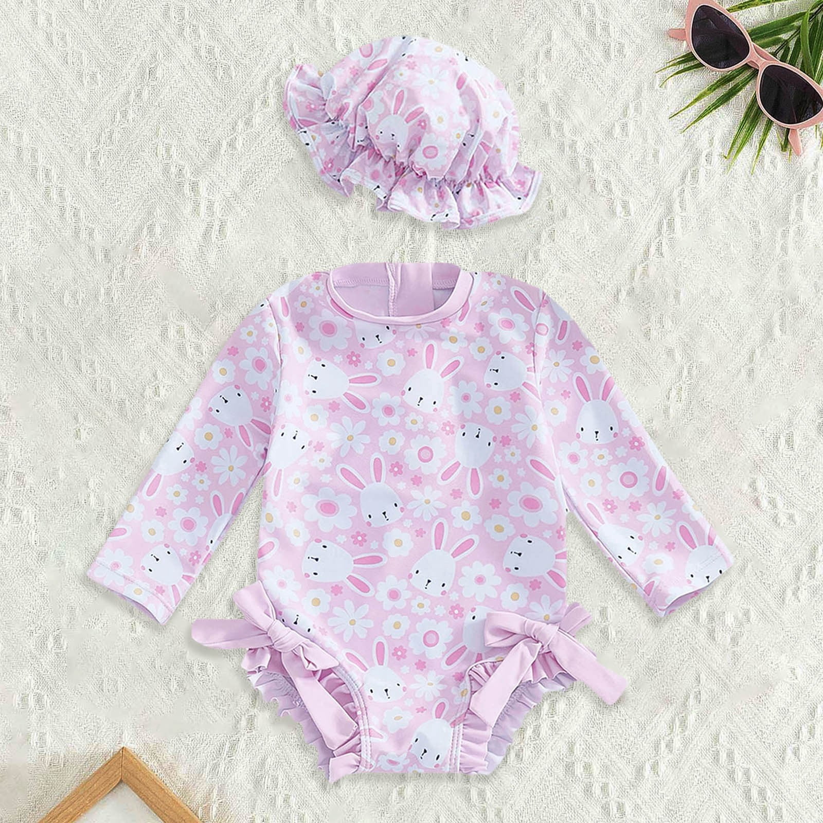 Girls Rash Guard Swimsuits Ruffle Floral Pattern Long Sleeve Sun Protection Toddler Bathing Suit Girl 2-3 Years