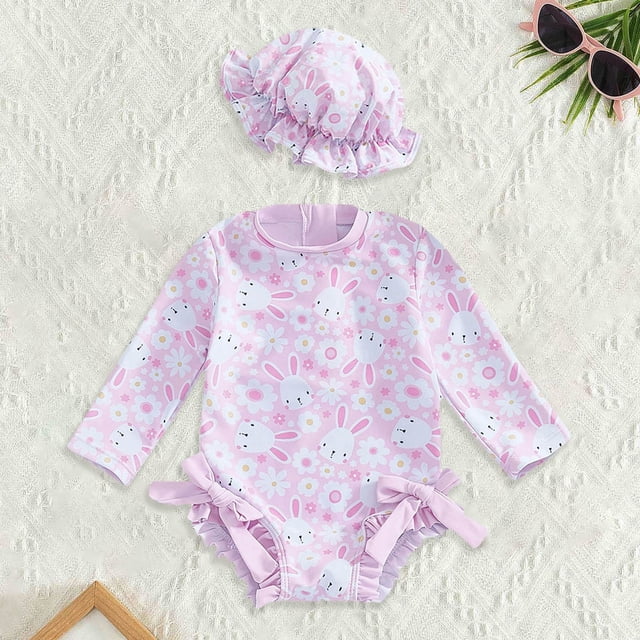 Baby Girls Swimsuits Rash Guard Ruffle Sun Protection Long Sleeve Baby Girl Bathing Suit 6-12 Months
