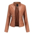 thumbnail image 1 of drppepioner New Women'S Slim Leather Stand-Up Collar Zipper Stitching Solid Color Jacket Plus Size Clearance, 1 of 6